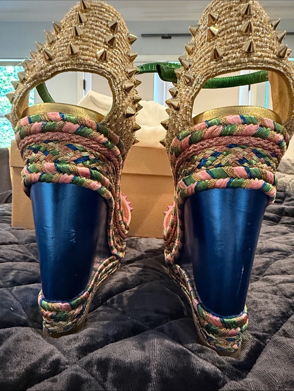 Christian Louboutin Multicolor Espadrille Wedge Sandals - Pink & Blue size 40